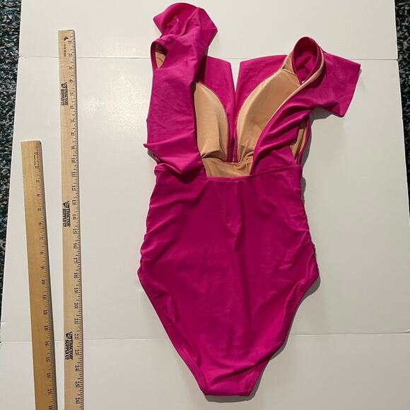 J Crew Ruched Ruffle One-Piece Swimsuit Radiant Fuchisa - Picture 13 of 14
